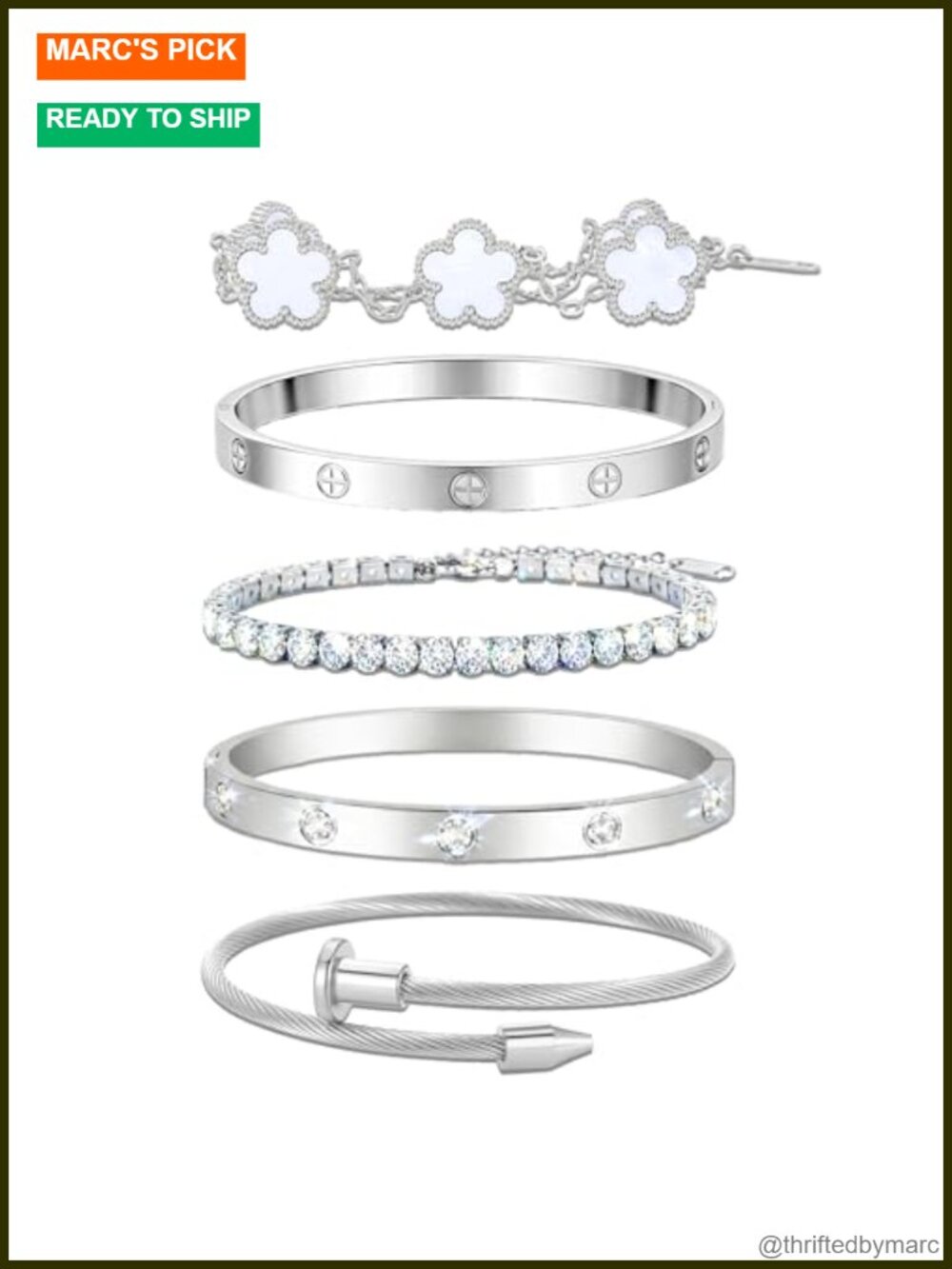 18K Gold Plated Love Bangle Bracelet Stack with CZ Tennis Chain for Women